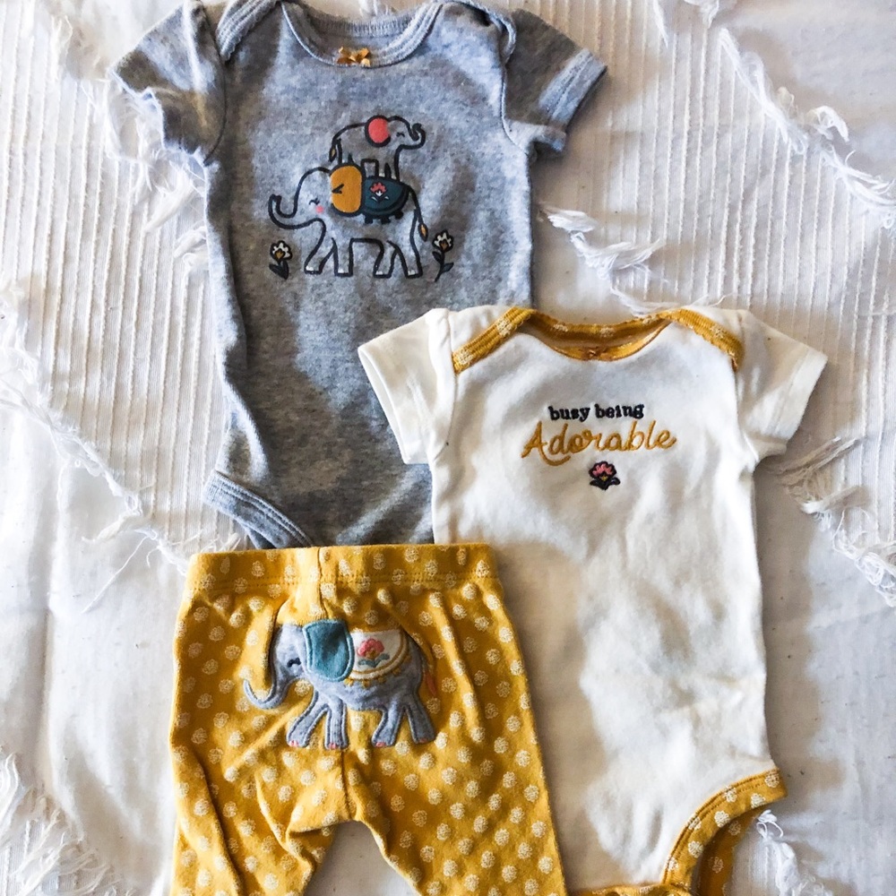 Yellow Boho Newborn Girls Set Bodysuit + Pants